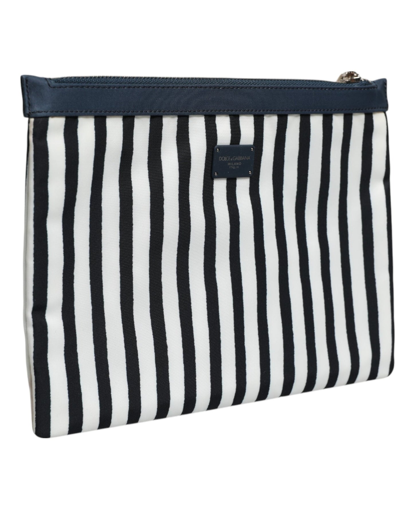 Dolce & Gabbana Black White Striped Logo Plaque Clutch Pouch Bag Dolce & Gabbana