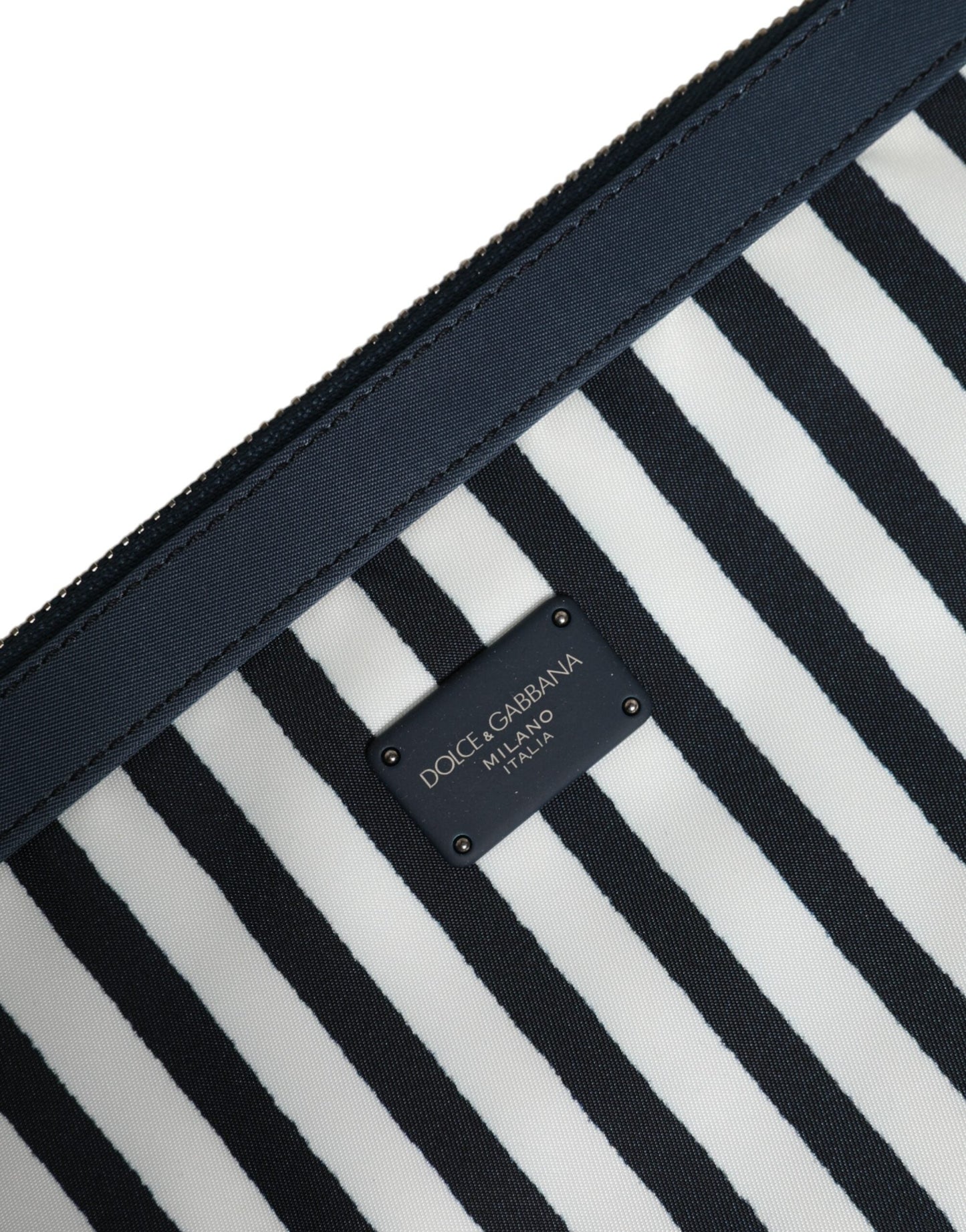Dolce & Gabbana Black White Striped Logo Plaque Clutch Pouch Bag Dolce & Gabbana
