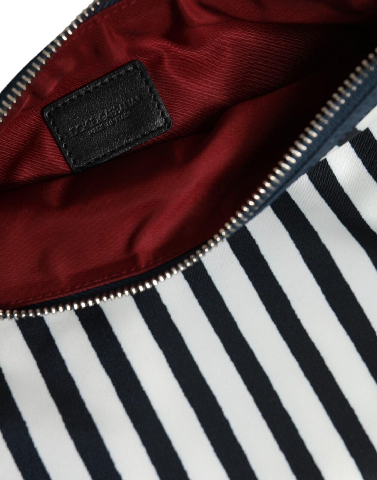 Dolce & Gabbana Black White Striped Logo Plaque Clutch Pouch Bag Dolce & Gabbana