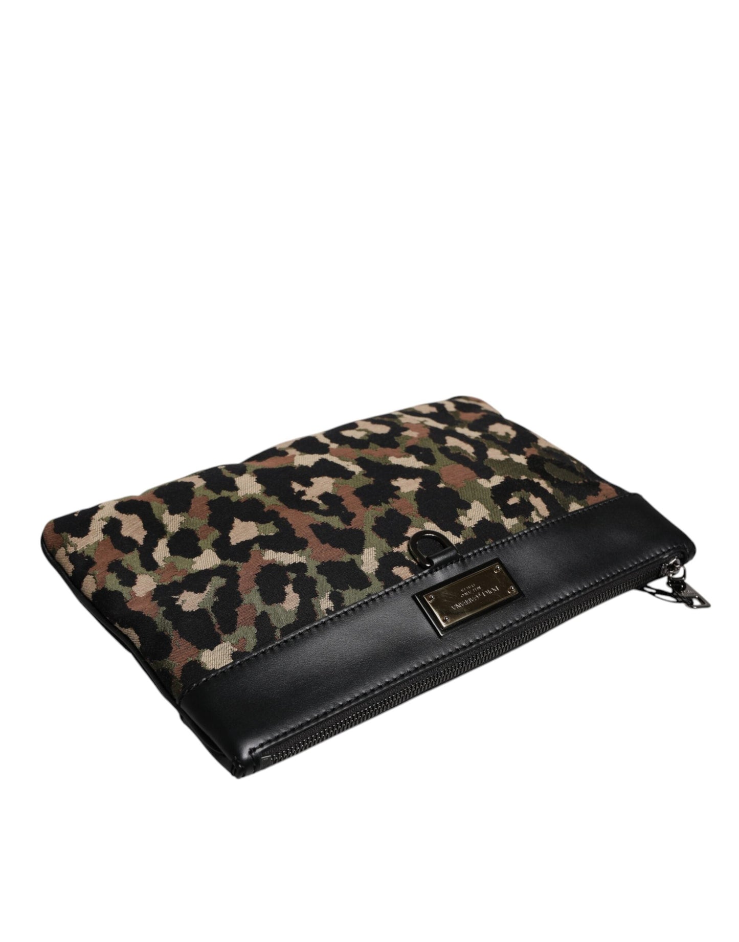 Dolce & Gabbana Multicolor Leopard Print Jacquard Logo Plaque Pouch Bag Dolce & Gabbana