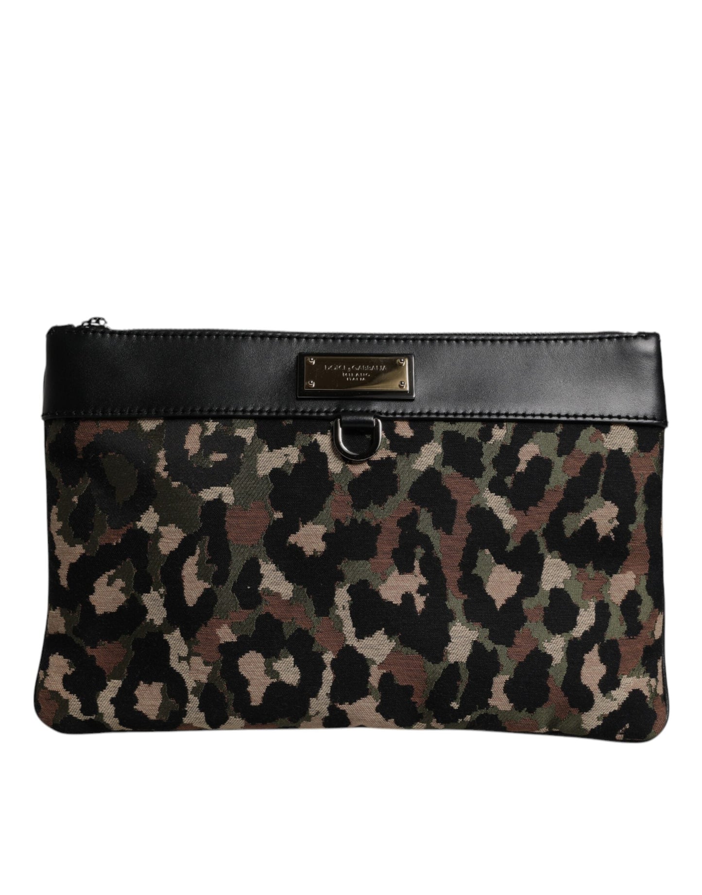 Dolce & Gabbana Multicolor Leopard Print Jacquard Logo Plaque Pouch Bag Dolce & Gabbana