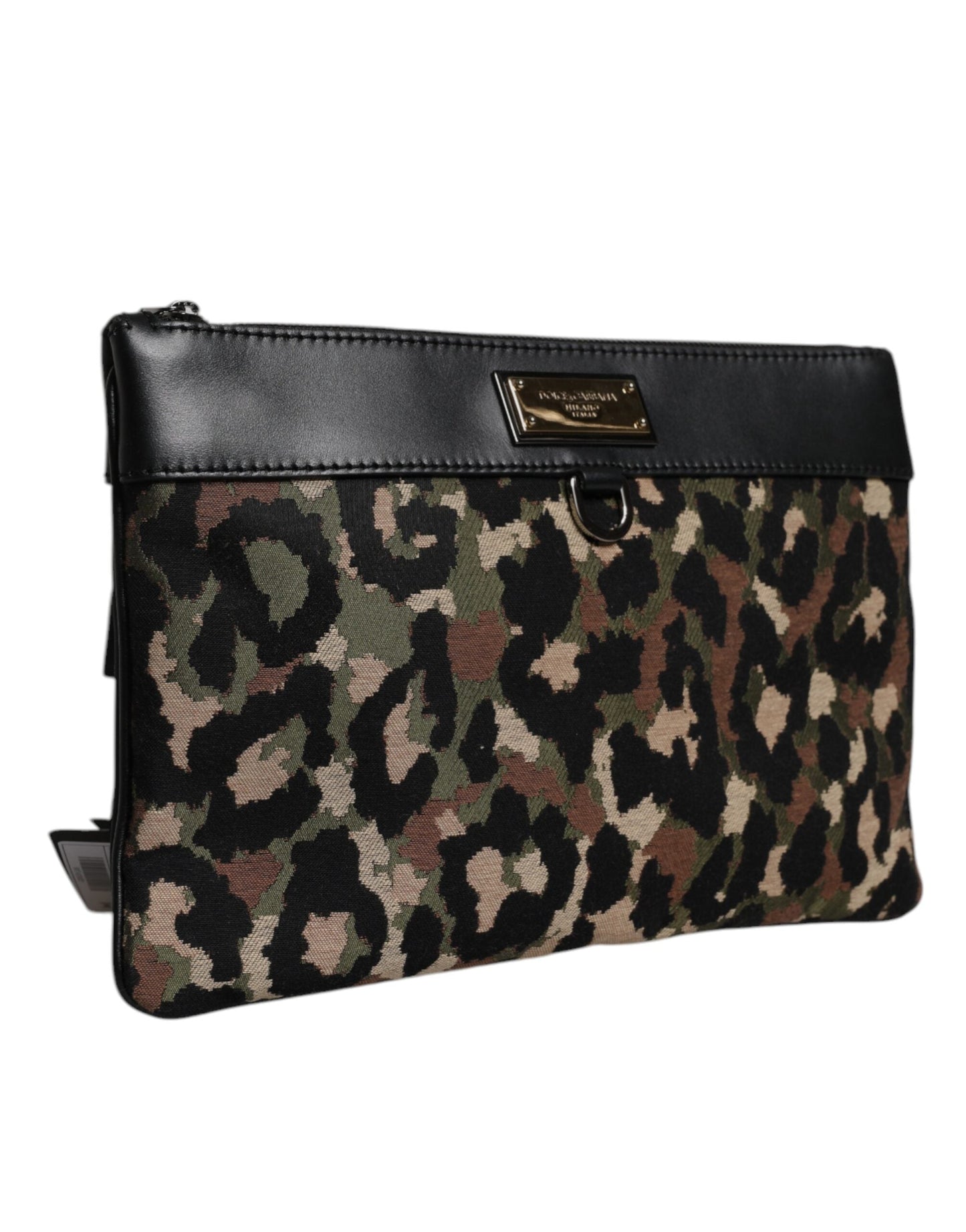 Dolce & Gabbana Multicolor Leopard Print Jacquard Logo Plaque Pouch Bag Dolce & Gabbana