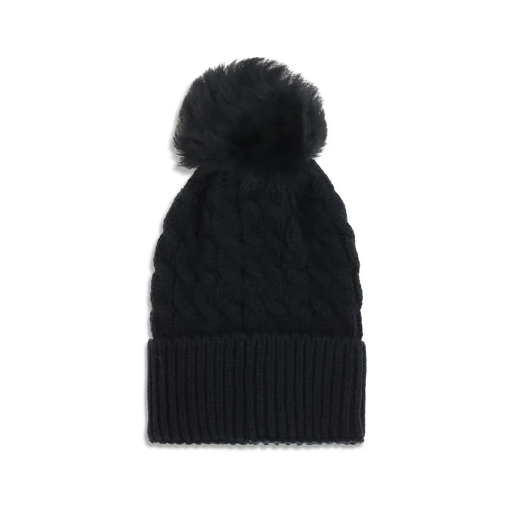 Moncler Grenoble muts in zwart fleecewol met pompon en logo - MARANOS