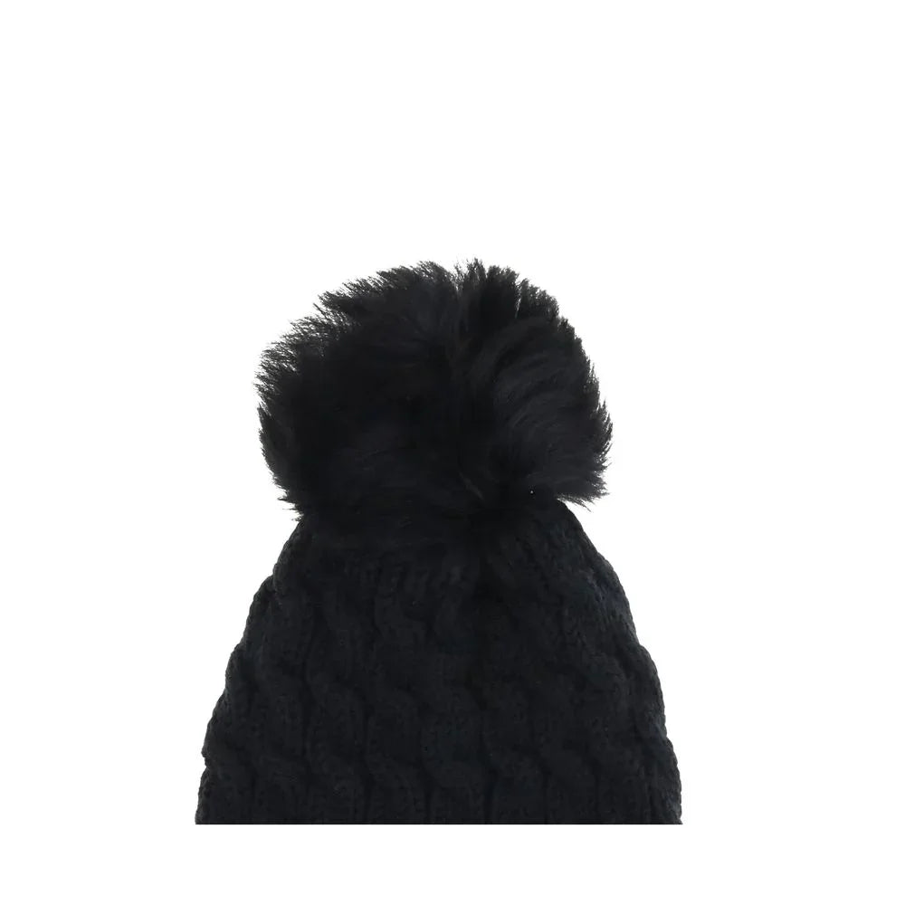 Moncler Grenoble muts in zwart fleecewol met pompon en logo - MARANOS
