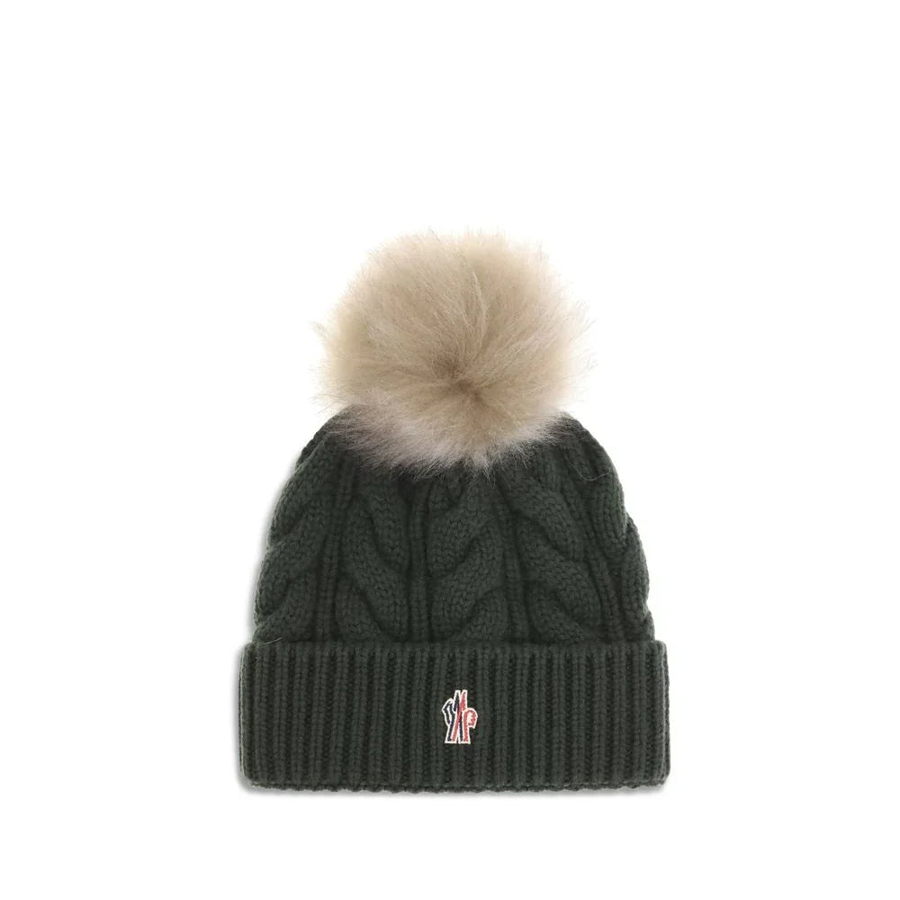 Moncler Grenoble muts in zwart wol-kasjmiermix met pompon en logo - MARANOS
