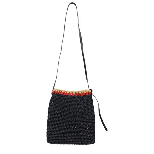 Jil Sander zwarte raffia crossbody tas Jil Sander