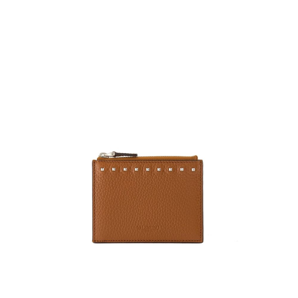 Valentino Garavani Brown Calfskin Cardholder Valentino Garavani