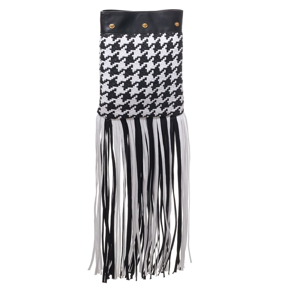 Versace schoudertas in zwart-wit leer en textiel