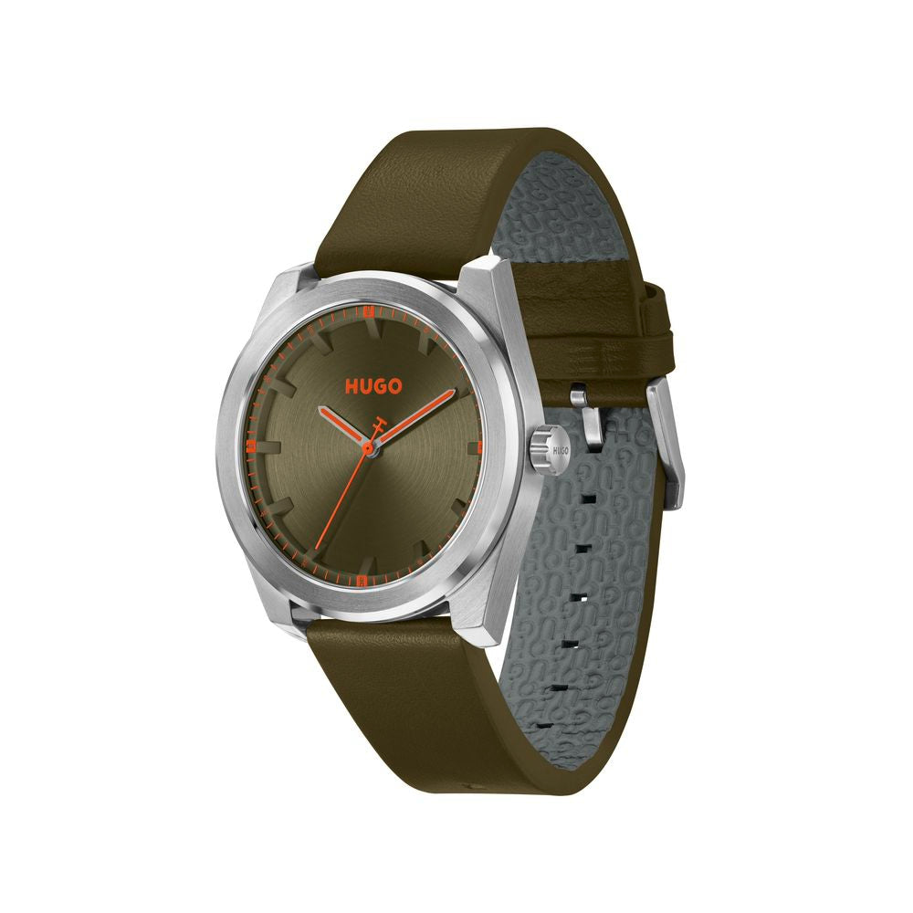 Hugo Boss dress watch met grijze stalen kast en groene band