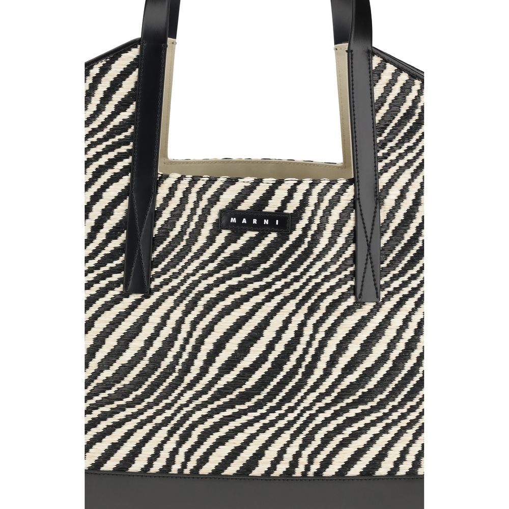 Marni schoudertas in zwart raffia-effect - Maranos