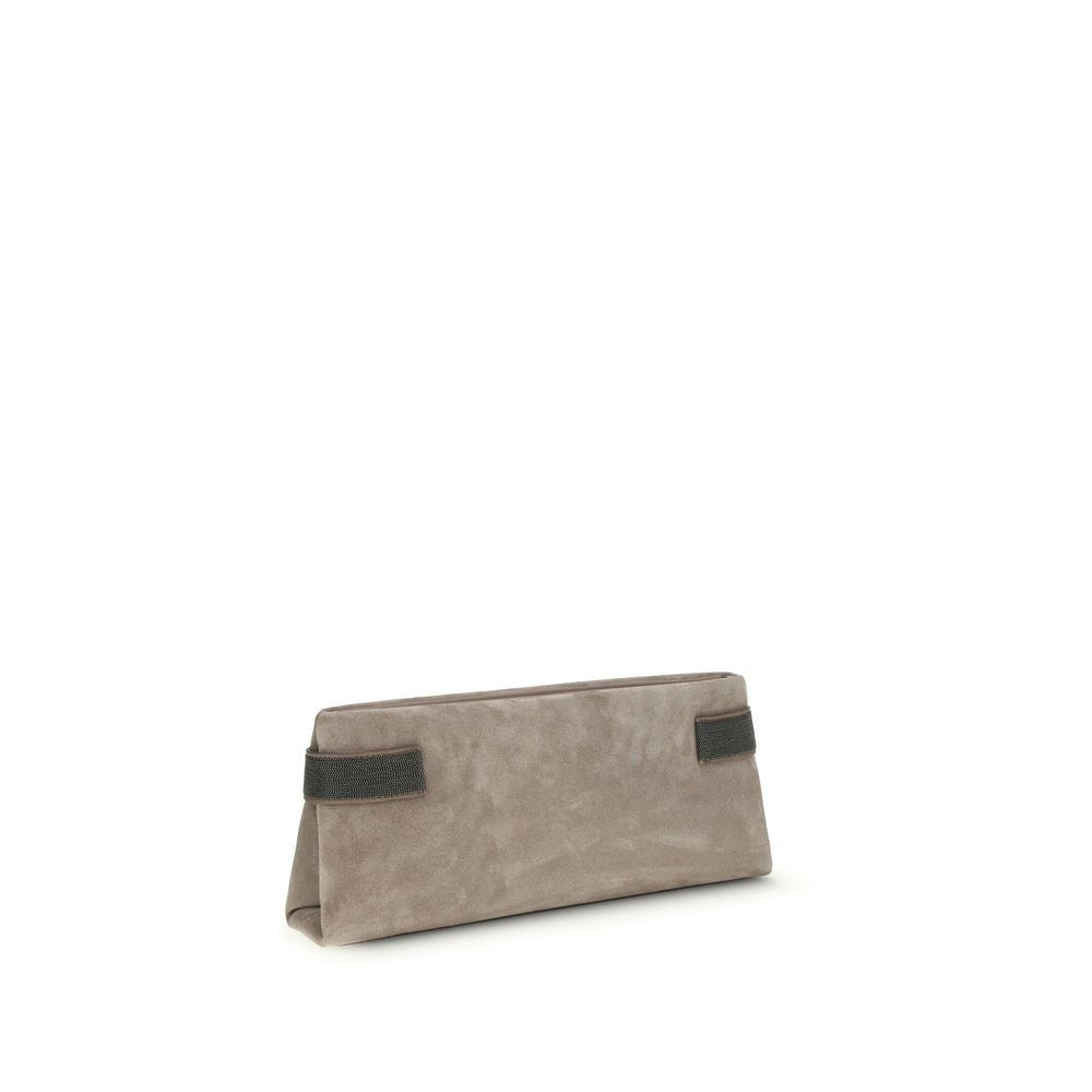 Brunello Cucinelli Pouch Essence schoudertas in grijs kalfsleer