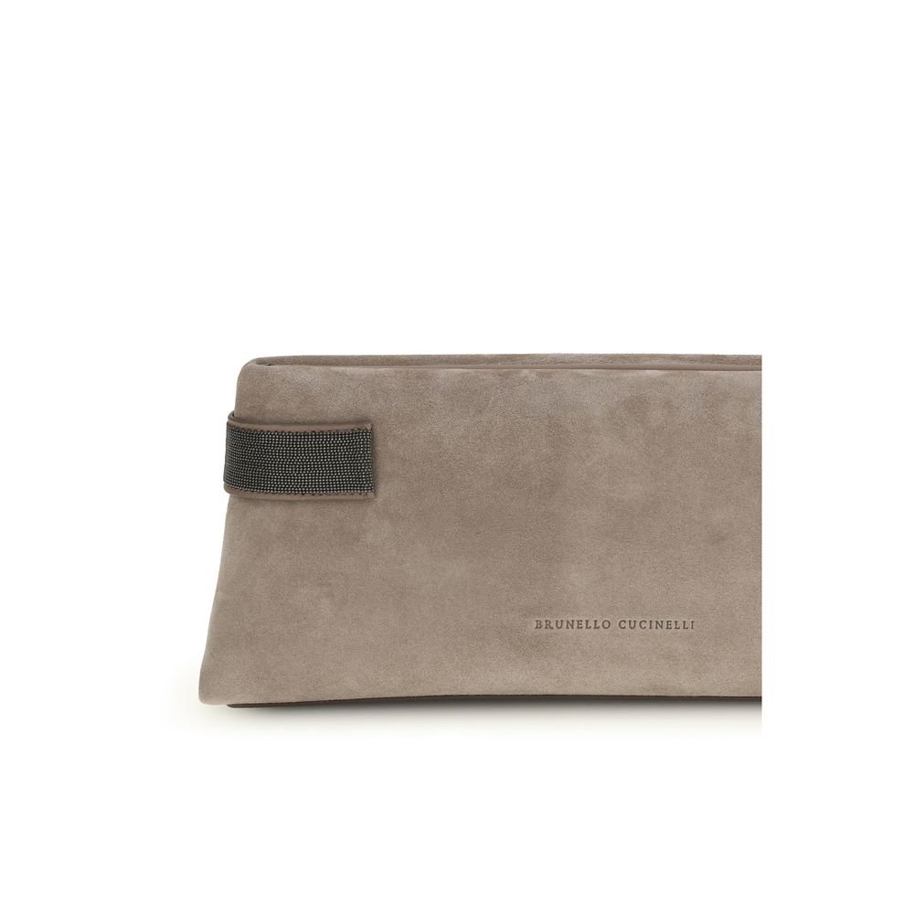 Brunello Cucinelli Pouch Essence schoudertas in grijs kalfsleer
