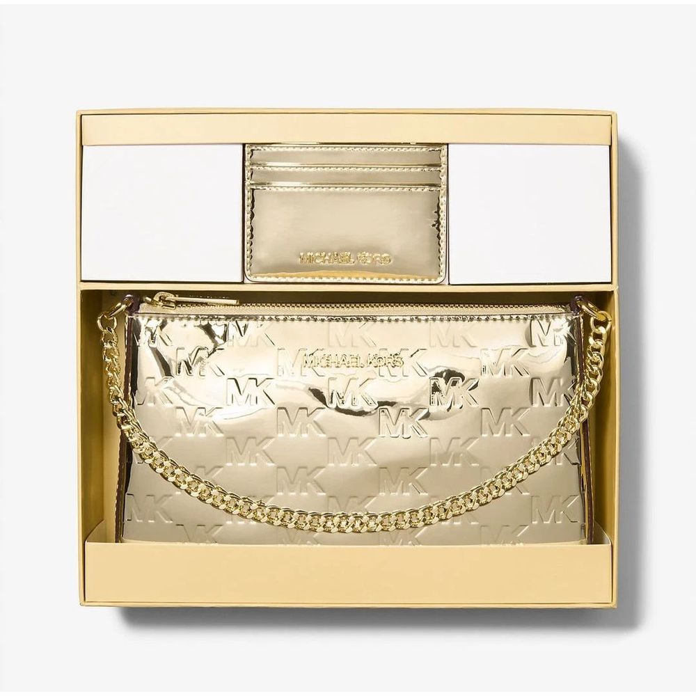 Michael Kors Gold Canvas Clutch Bag Michael Kors