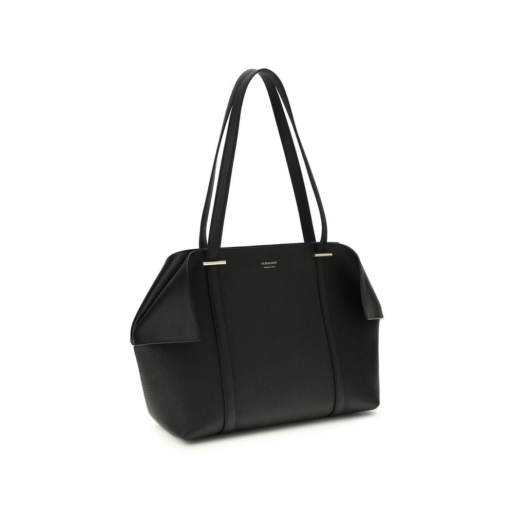 Ferragamo Black Calf Leather Bos Taurus Shoulder Bag Ferragamo