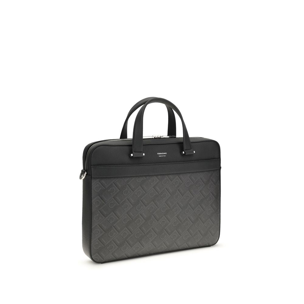 Ferragamo Gray Calf Leather Bos Taurus Briefcase Ferragamo