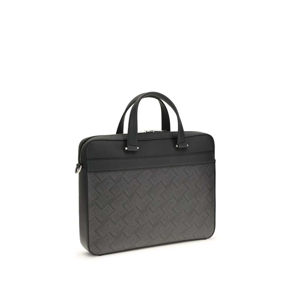 Ferragamo Gray Calf Leather Bos Taurus Briefcase Ferragamo