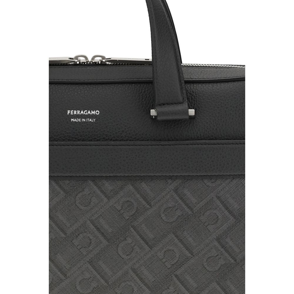 Ferragamo Gray Calf Leather Bos Taurus Briefcase Ferragamo