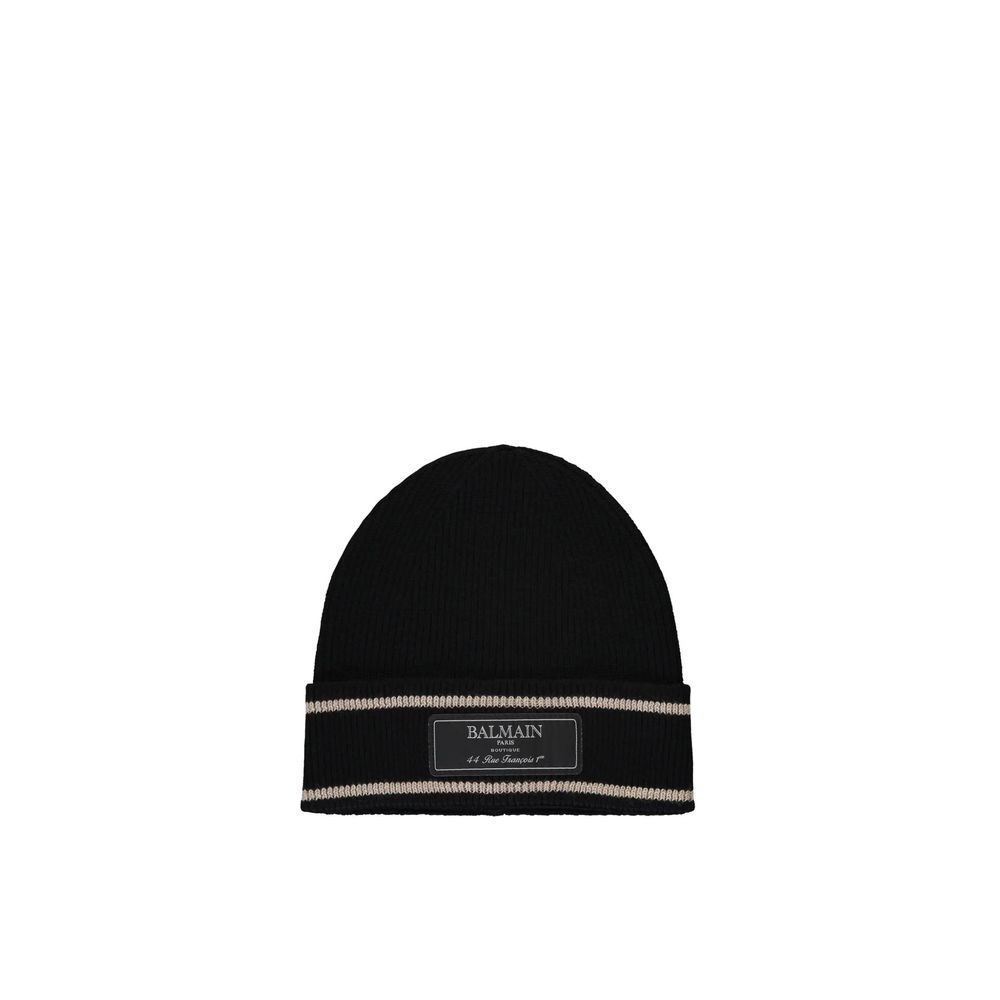 Balmain Black Merino Wool Beanie Balmain