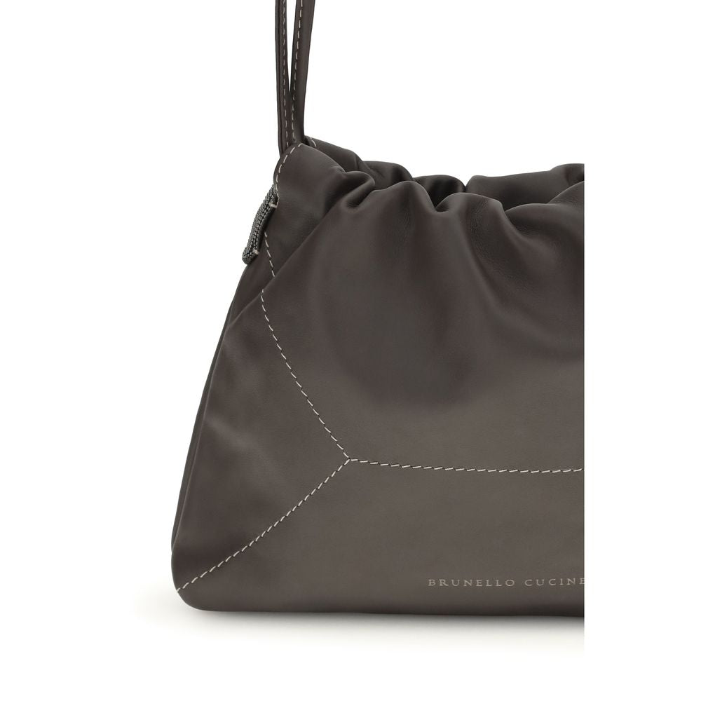 Brunello Cucinelli Brown Calf Leather Bos Taurus Shoulder Bag Brunello Cucinelli