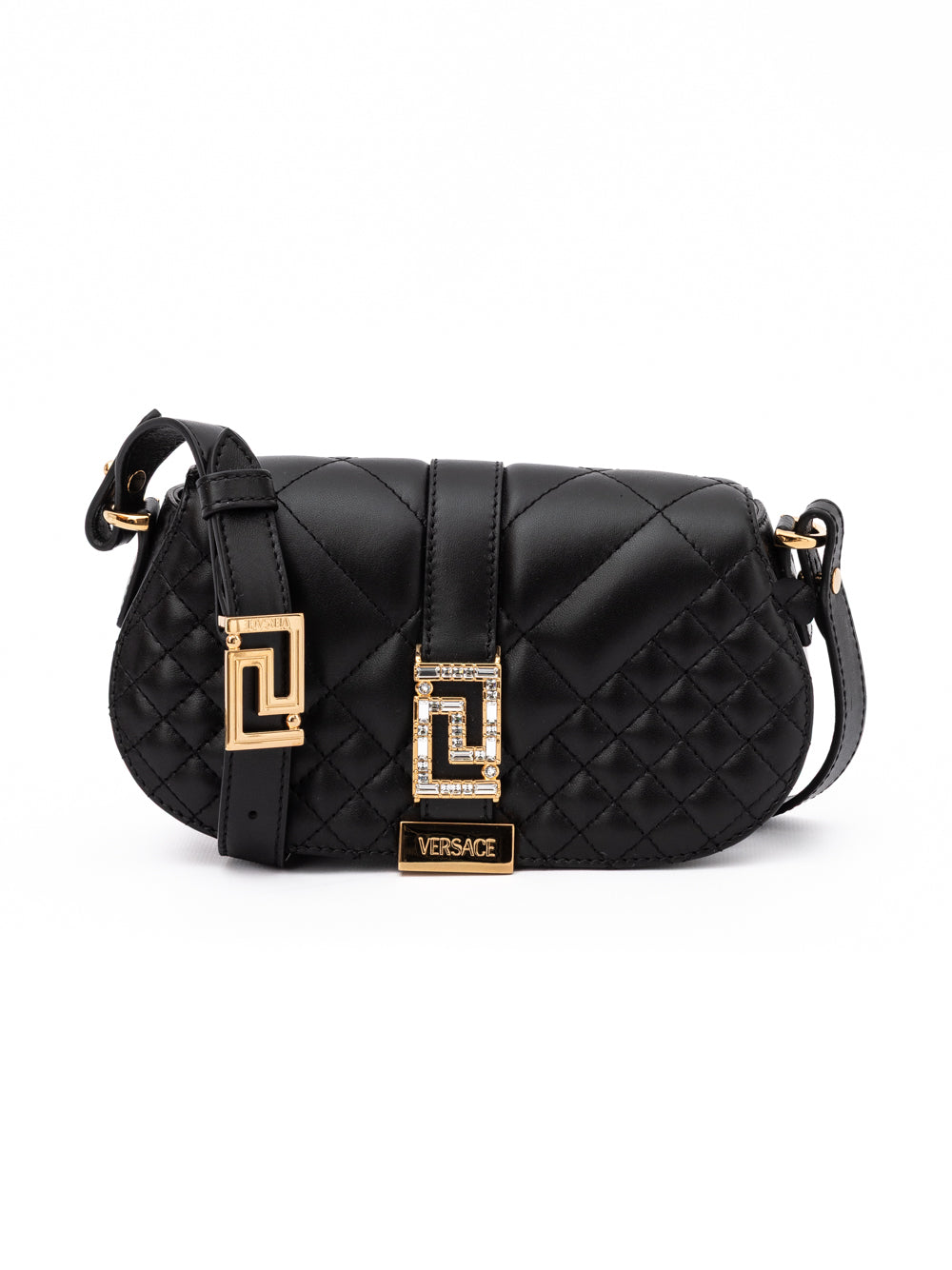 Versace Black Leather Quilted Shoulder Strap Bag Versace