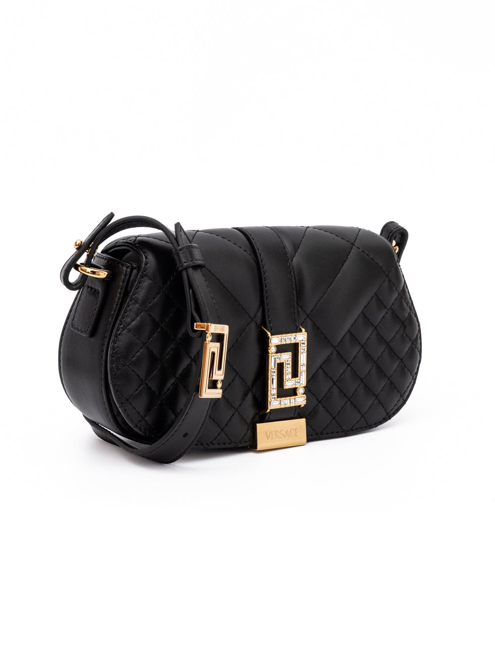 Versace Black Leather Quilted Shoulder Strap Bag Versace