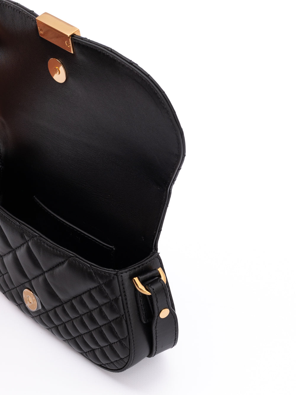 Versace Black Leather Quilted Shoulder Strap Bag Versace