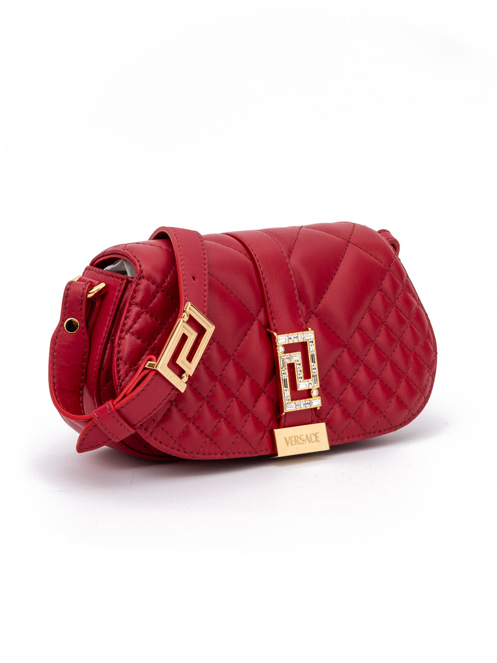 Versace Red Leather Quilted Shoulder Strap Bag Versace