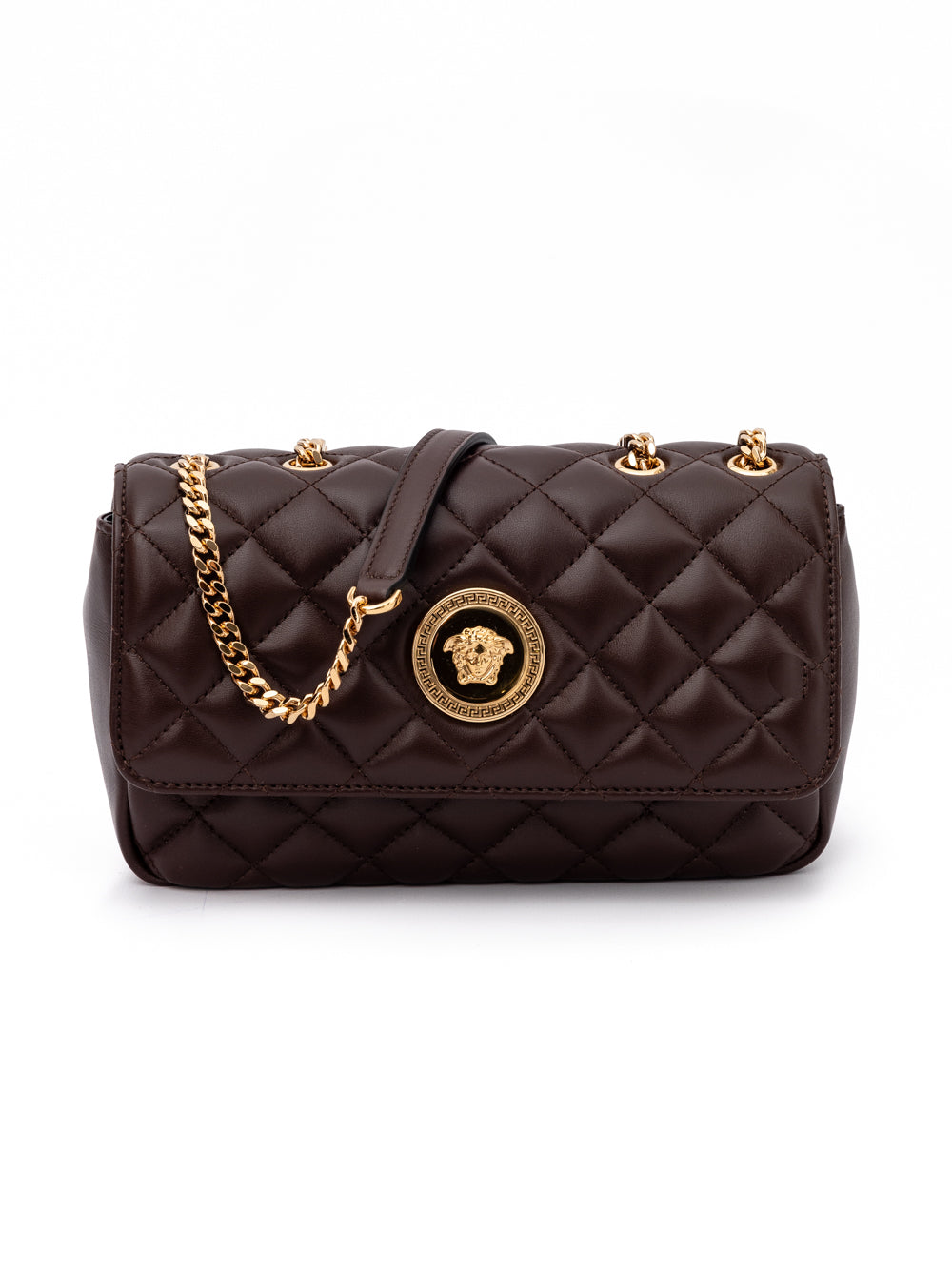 Versace Brown Quilted Leather Shoulder Strap Bag Versace