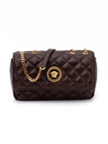 Versace Brown Quilted Leather Shoulder Strap Bag Versace