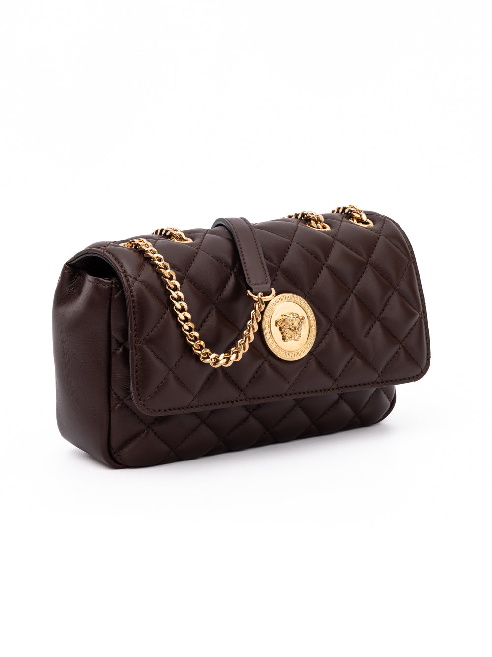 Versace Brown Quilted Leather Shoulder Strap Bag Versace