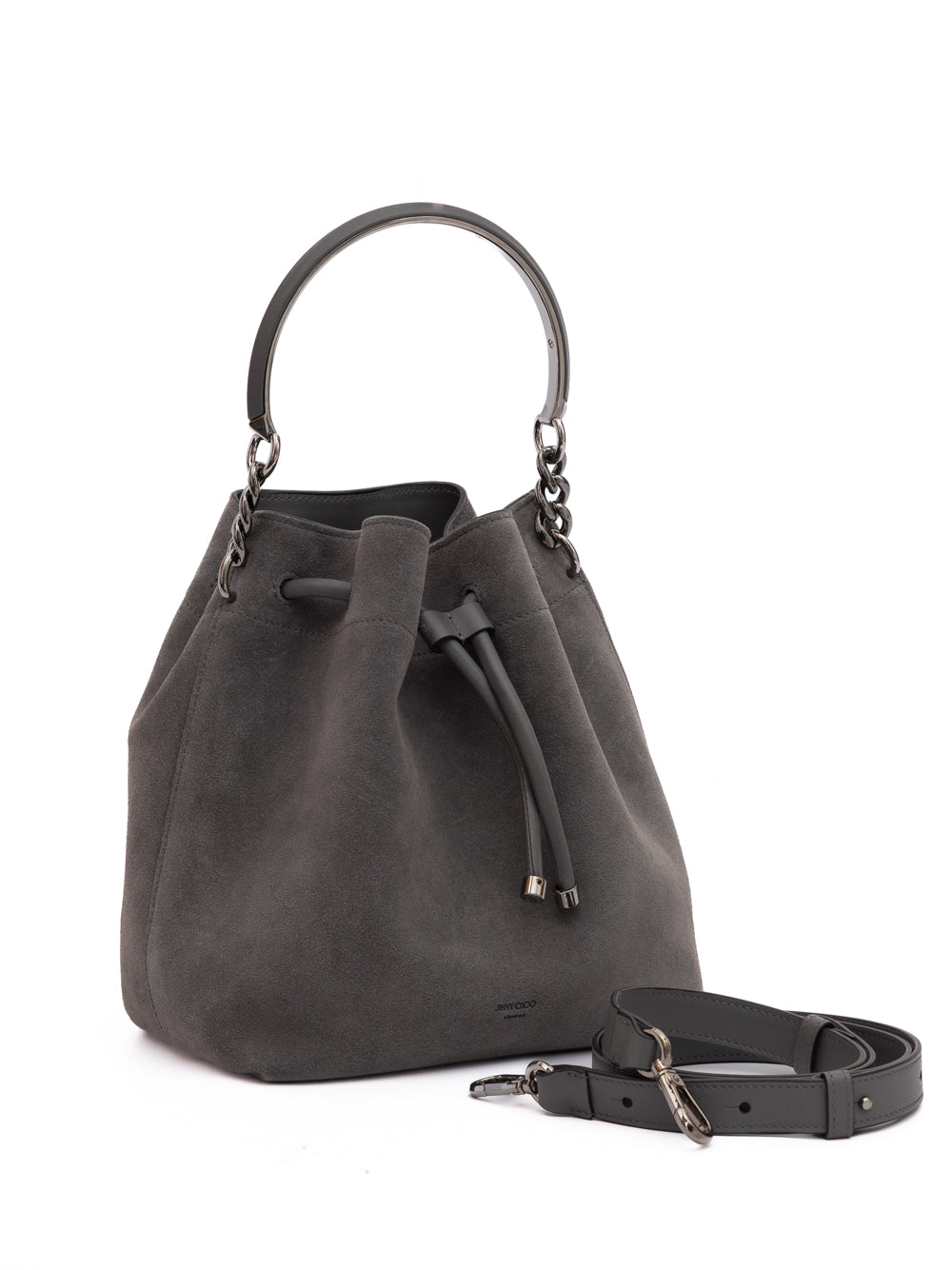 Jimmy Choo Dark Grey Bon Bon Suede Bucket Jimmy Choo