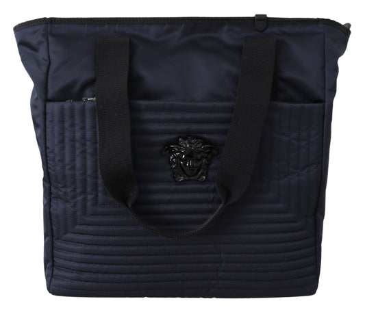 Versace Elegant Blue Nylon Tote Bag - MARANOS