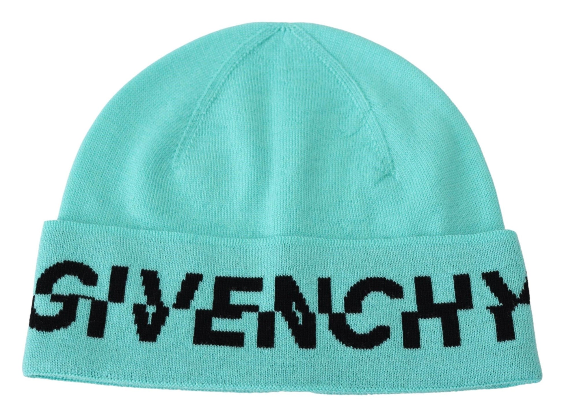 Givenchy Aquamarine Green Wool Beanie with Signature Logo - MARANOS