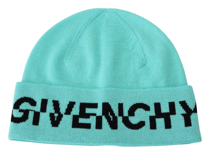 Givenchy Aquamarine Green Wool Beanie with Signature Logo - MARANOS