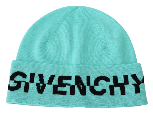 Givenchy Aquamarine Green Wool Beanie with Signature Logo - MARANOS