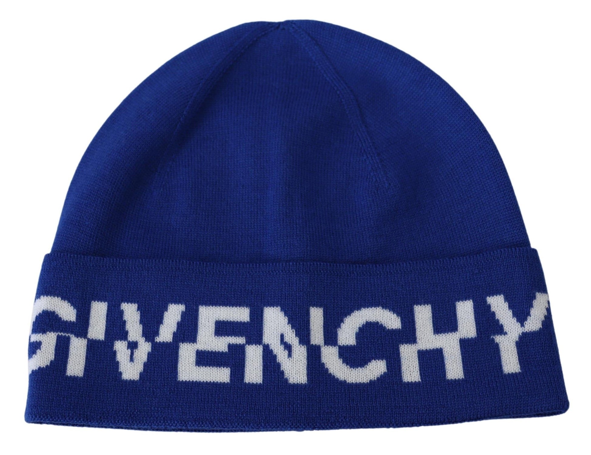 Givenchy Chic Unisex Cobalt Wool Beanie with Logo Detail - MARANOS