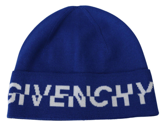 Givenchy Chic Unisex Cobalt Wool Beanie with Logo Detail - MARANOS
