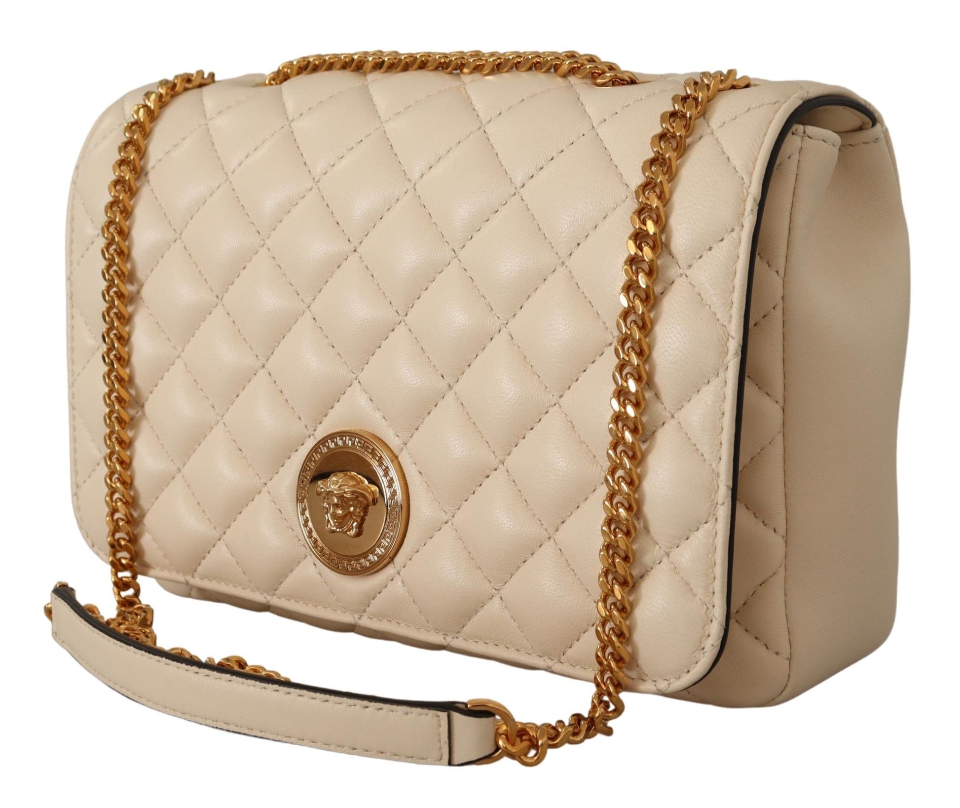 Versace Elegant White Nappa Leather Shoulder Bag - MARANOS