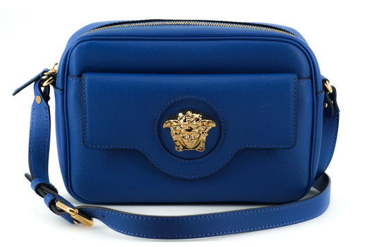 Versace Elegant Blue Calf Leather Camera Case Bag - MARANOS