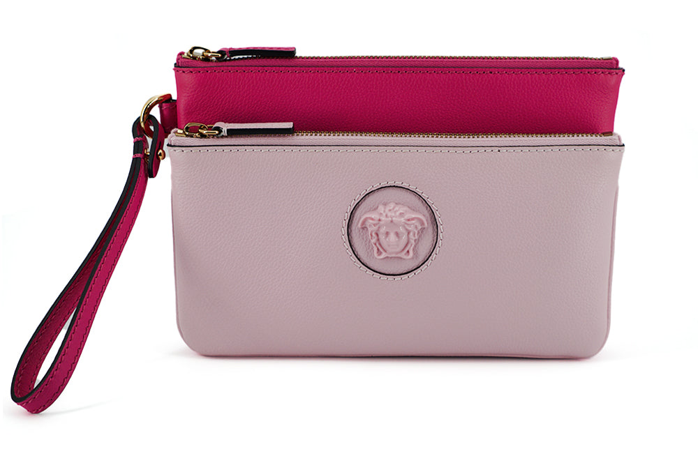 Versace Elegant Pink Leather Pouch Clutch - MARANOS