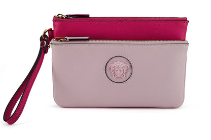 Versace Elegant Pink Leather Pouch Clutch - MARANOS