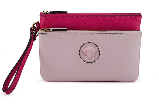 Versace Elegant Pink Leather Pouch Clutch - MARANOS