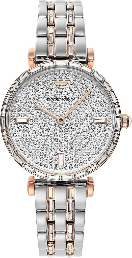 Emporio Armani Elegant Two-Tone Crystal Pave Horloge