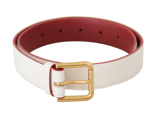Dolce & Gabbana elegante witte leren riem met gegraveerde gesp