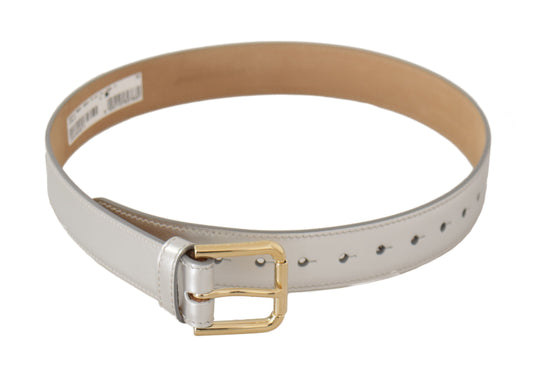 Dolce & Gabbana leren riem met gegraveerde gesp in zilvertint