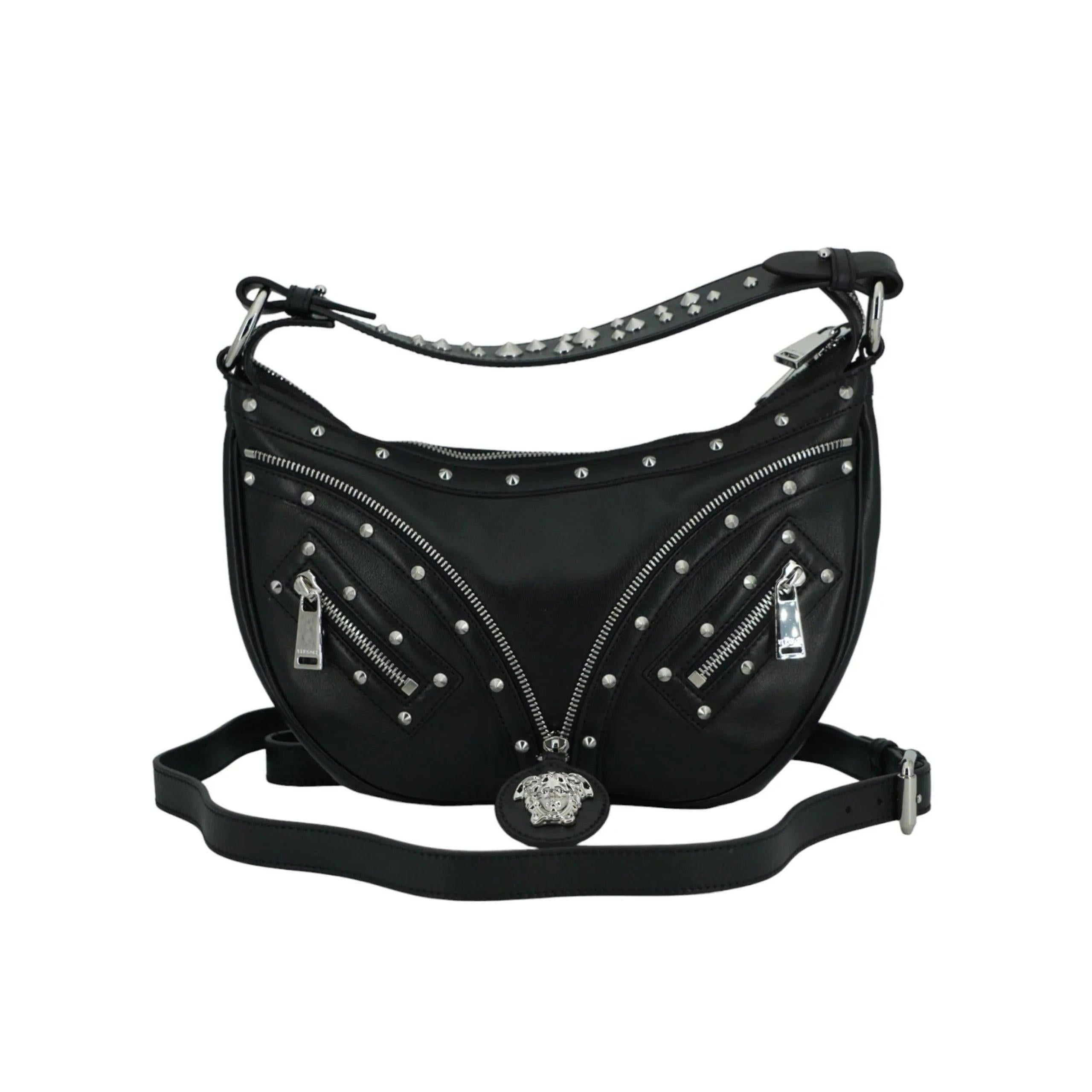 Versace Elegant Zwart Leren Hobo Schoudertas - MARANOS