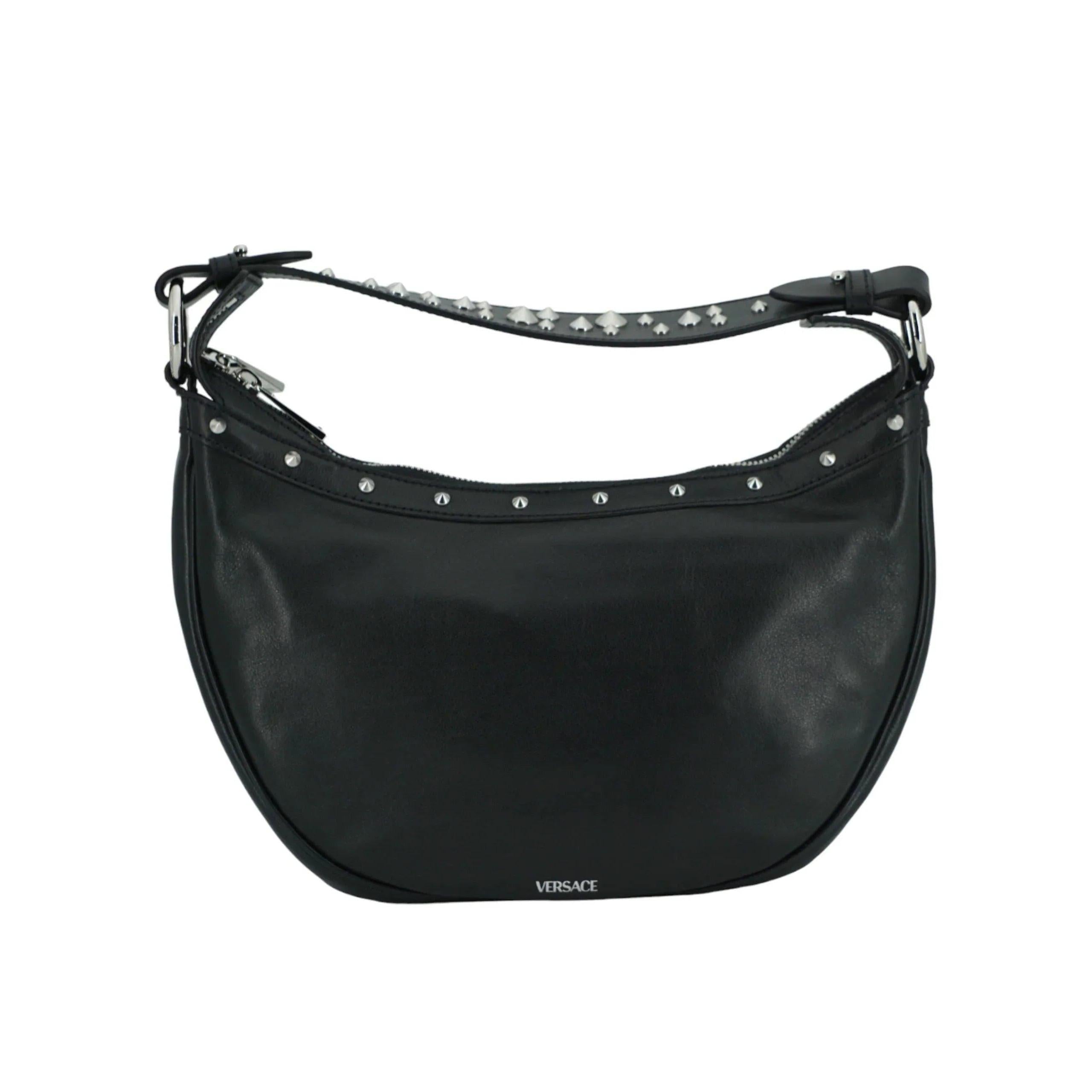 Versace Elegant Zwart Leren Hobo Schoudertas - MARANOS