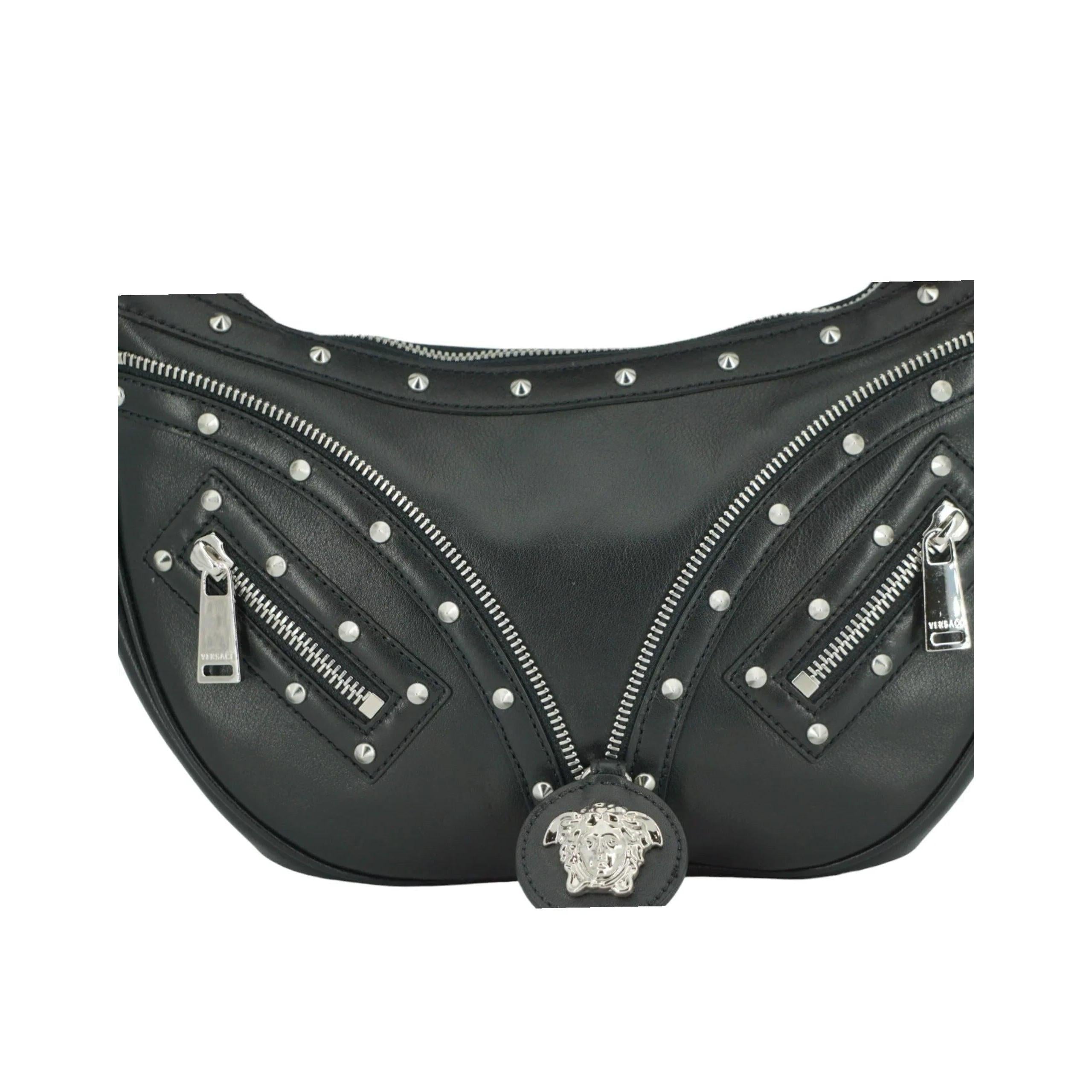 Versace Elegant Zwart Leren Hobo Schoudertas - MARANOS