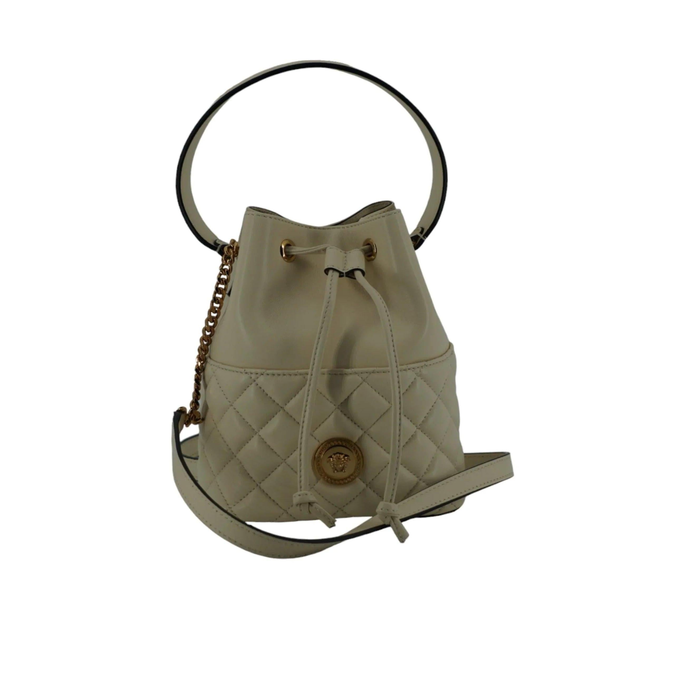 Versace Elegant kleine Wit Leren Bucket Schoudertas - MARANOS