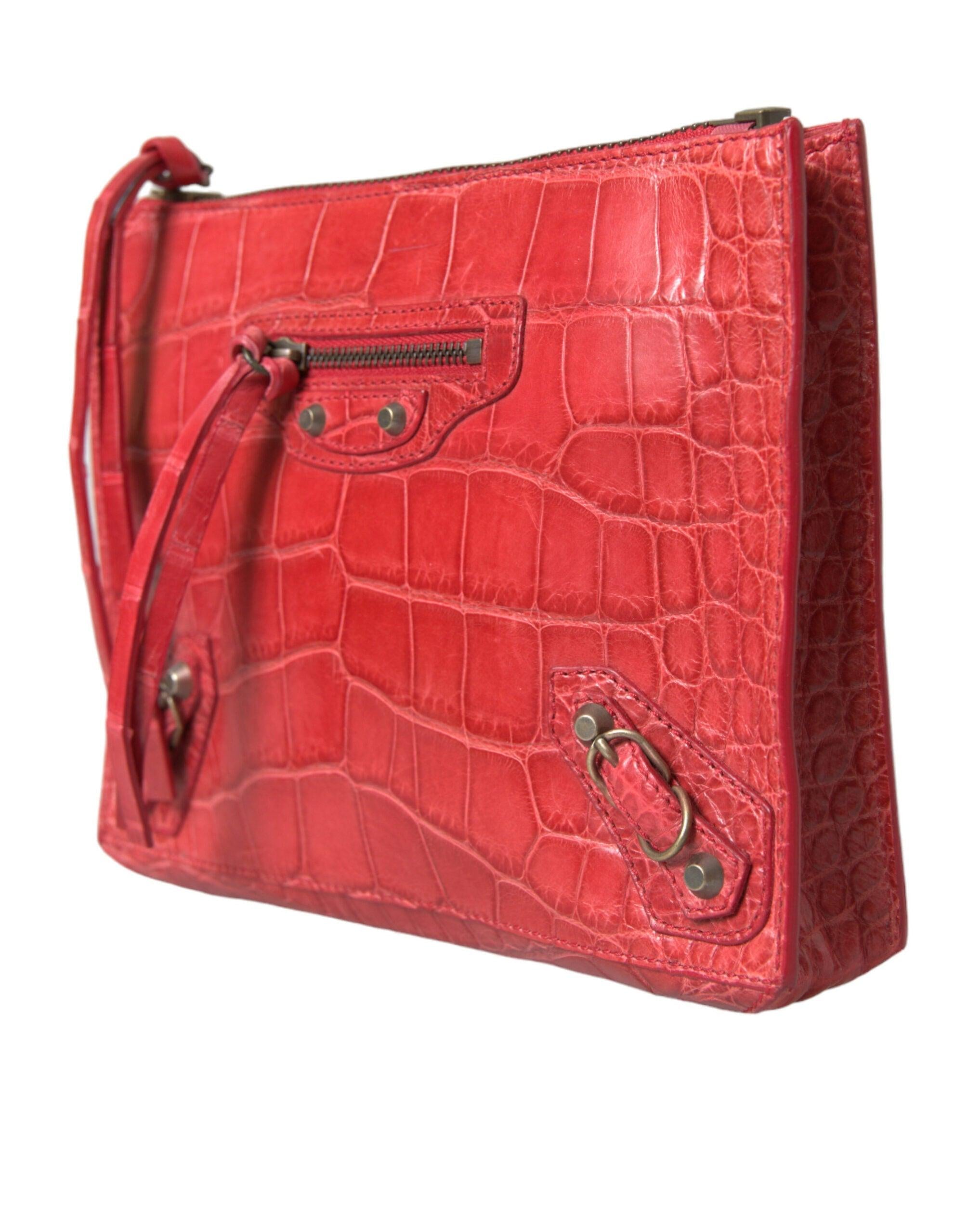 Balenciaga Exotic rode alligatorleren clutch - MARANOS